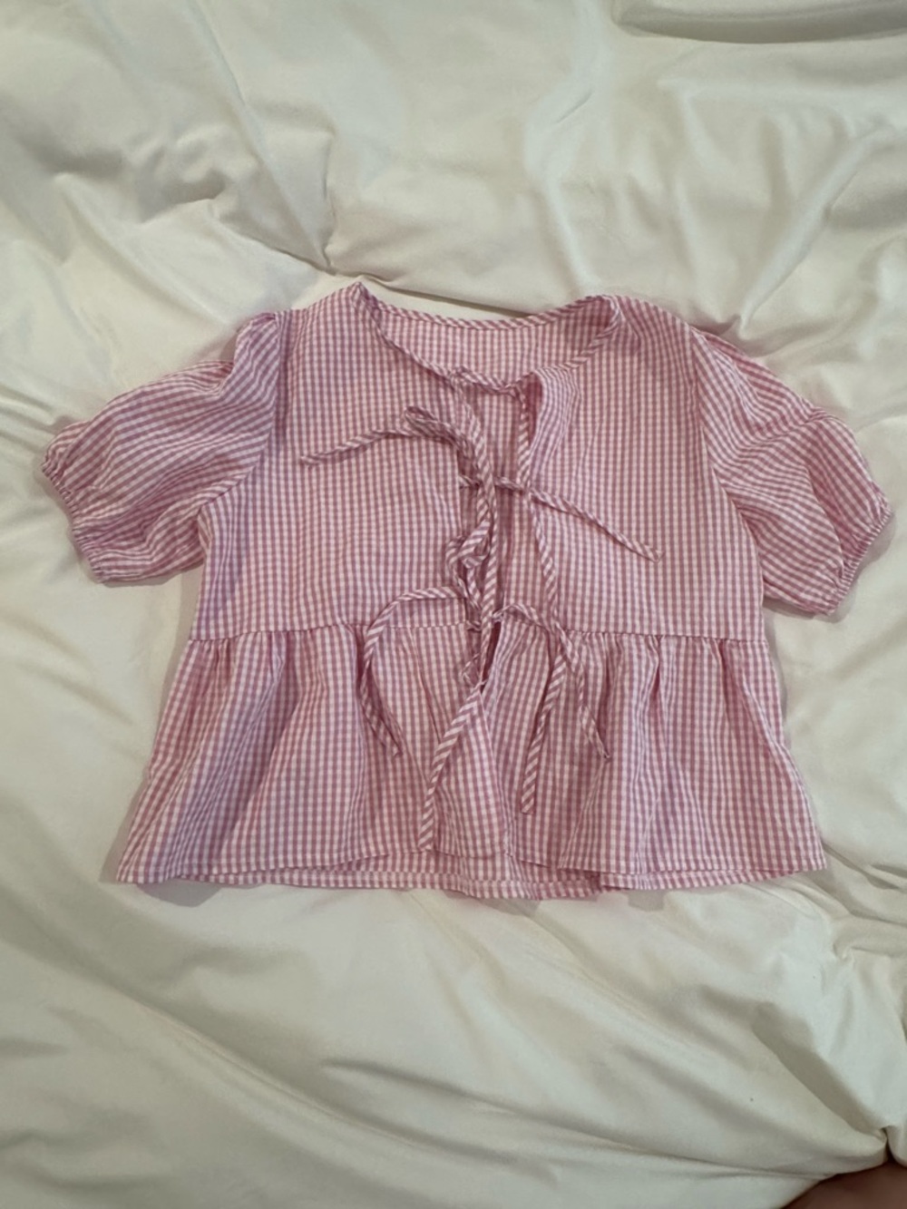 Women’s Pink Gingham Tie-Front Peplum Top